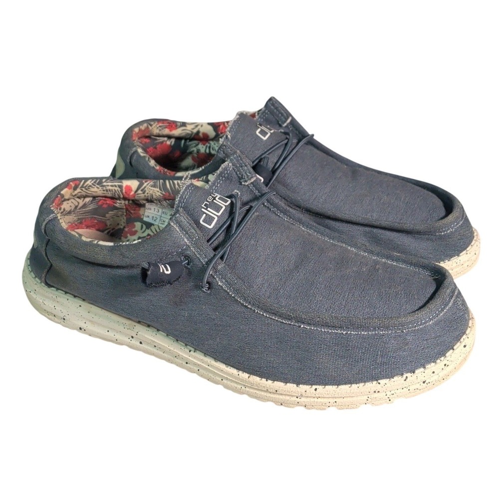 Hey Dude Wally Stretch Shoes Mens Size 13 Loafers Blue Canvas Slip On Preppy